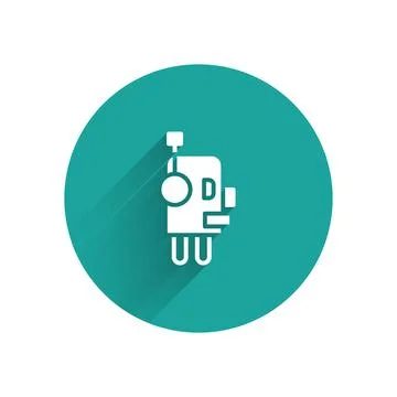 White Robot icon isolated with long shadow. Artificial intelligence, machine Illustrazione stock