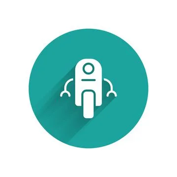 White Robot icon isolated with long shadow. Artificial intelligence, machine Illustrazione stock