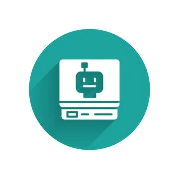 White Robot icon isolated with long shadow. Artificial intelligence, machine  イラスト素材