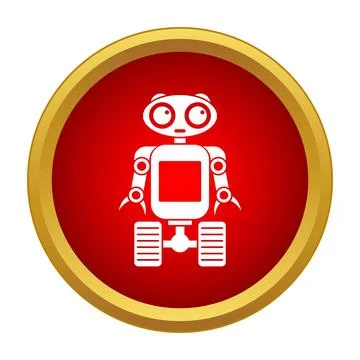 White robot icon on red button design concept Illustrazione stock