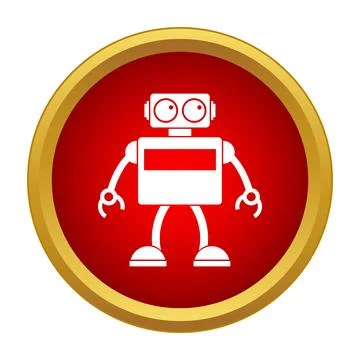 White robot icon on red circle background Stockillustratie
