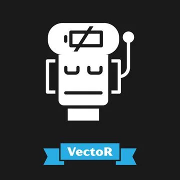 White Robot low battery charge icon isolated on black background. Artificial  Stock Illustration
