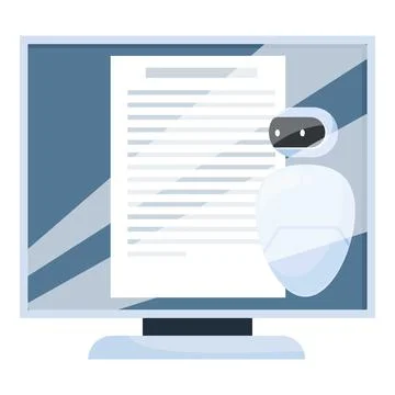 White robot showing electronic document on computer screen Stock Illustration