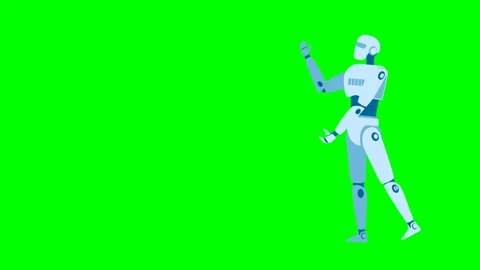 A white robot stands half sideways and moves its arms and legs. AI technologies Video stock 255016472