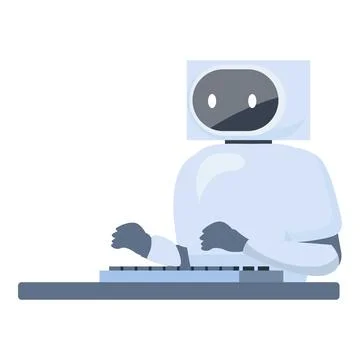 White robot using keyboard sitting at desk working Stockillustratie