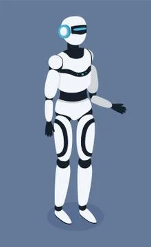 White robot vector illustration standing full length gray background. Humanoid 스톡 일러스트