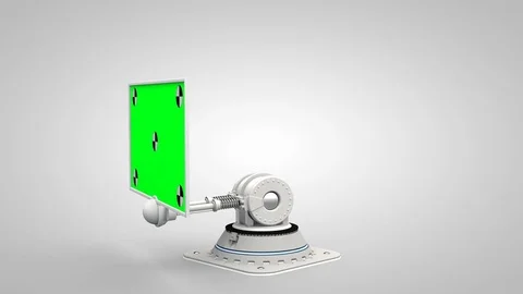 White robotic arm hold and moving green screen Stock Footage 81994544