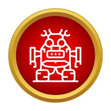 White robotic machine icon in red button Stock Illustration