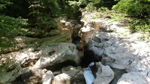 White Rock Canyon, Khosta River Along Cliffs in forest . Sochi, Russia Stock Footage 314816238
