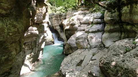 White Rock Canyon, Khosta River Along Cliffs in forest . Sochi, Russia Stock Footage 314817694