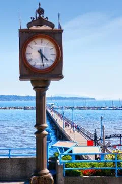 White Rock Pier With the Centennial Clock in British Columbia, Canada Stock Photos