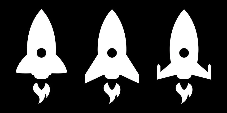 White rocket flat icons set. Rocket launch. Modern startup symbol. Vector イラスト素材