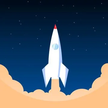 White rocket in flat style, Vector illustration ,Space travel to space Stock Illustration