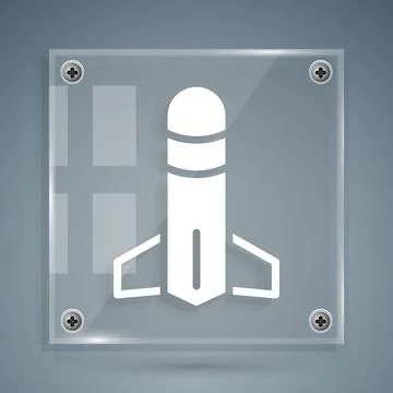 White Rocket icon isolated on grey background. Square glass panels. Vector Stock Illustration