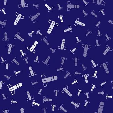 White Rocket icon isolated seamless pattern on blue background. Vector Stock Illustration
