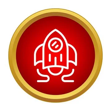 White rocket icon on a red circle with a golden border Stock Illustration