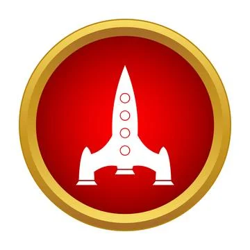 White rocket icon representing startup launch in red circle Stock Illustration