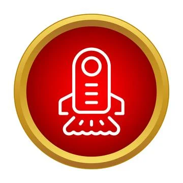 White rocket launching icon in gold bordered red circle Stock Illustration