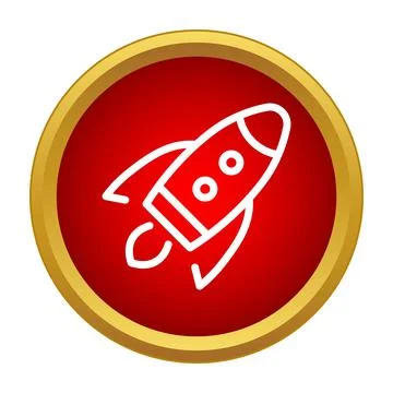 White rocket launching icon in red golden circle Stock Illustration