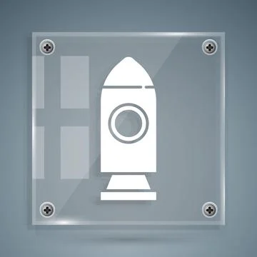 White Rocket ship icon isolated on grey background. Space travel. Square glass Illustrazione stock
