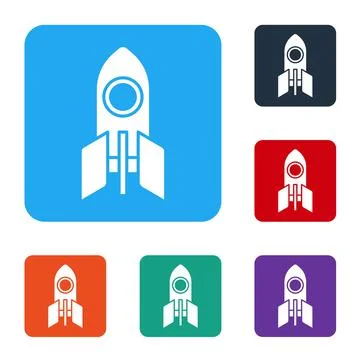 White Rocket ship icon isolated on white background. Space travel. Set icons in Illustrazione stock