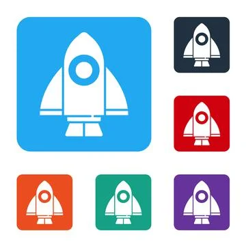 White Rocket ship icon isolated on white background. Space travel. Set icons in Stock Illustration