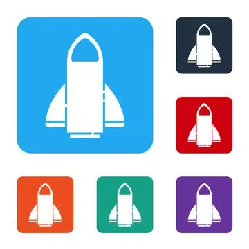 White Rocket ship icon isolated on white background. Space travel. Set icons in Ilustración de archivo