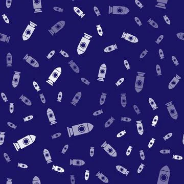 White Rocket ship icon isolated seamless pattern on blue background. Space Stock Illustration