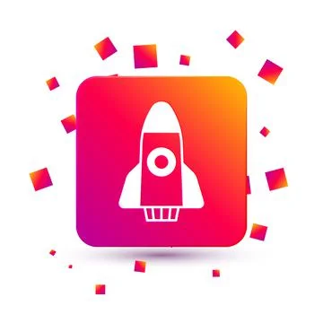White Rocket ship icon isolated on white background. Space travel. Square color Illustrazione stock