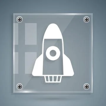 White Rocket ship icon isolated on grey background. Space travel. Square gl.. イラスト素材