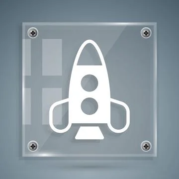 White Rocket ship toy icon isolated on grey background. Space travel. Square Stock Illustration