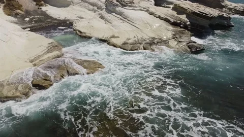 White rocks and waves on the coast of Cyprus Video stock 134538892