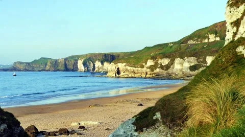  White Rocks in warm evening light, Northern Ireland Stock Footage 64208556