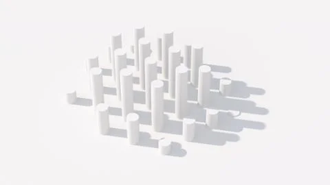 White rods rising. White background, hard light. 3d render. Stock Illustration