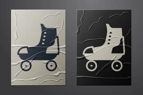 White Roller skate icon isolated on crumpled paper background. Paper art st.. Stock Illustration