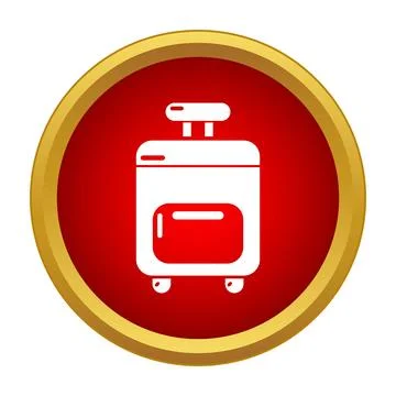 White rolling luggage icon on red button Stock Illustration