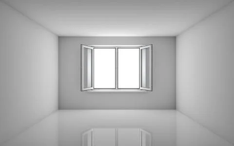 White room and open window Ilustración de archivo