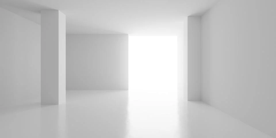 White room background with bright large window and pillars, modern empty in.. Stock Illustration