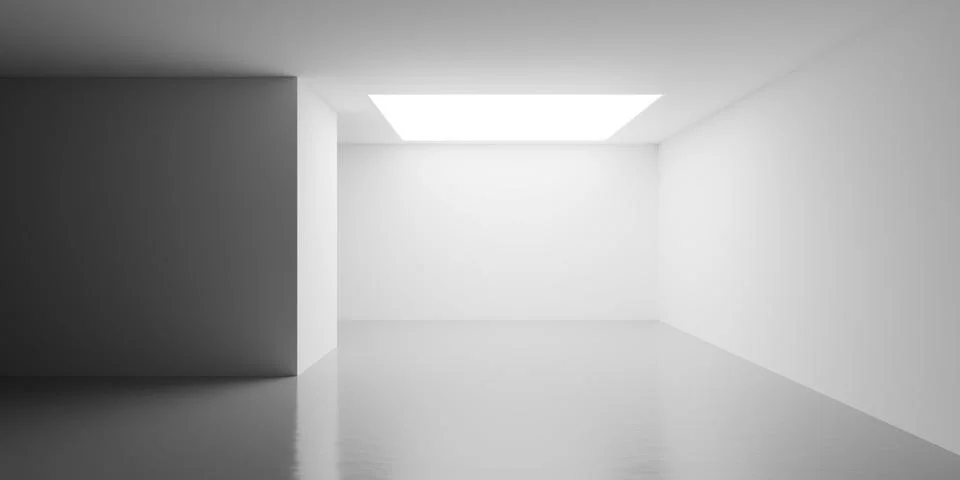 White room background with divider wall and square ceiling light, modern em.. Stock Illustration
