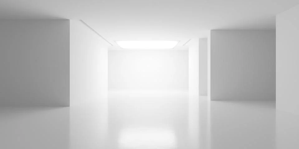 White room background with large square light and adjacent rooms, modern em.. Stock Illustration
