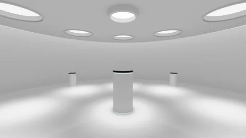 A white room with beautiful lighting, featuring a pedestal in the center Stock-Footage 337373393