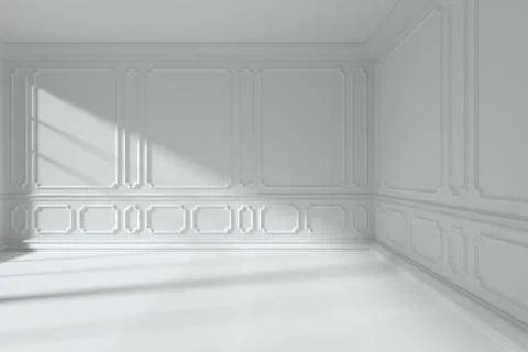 White room with classic style frames on walls Foto stock