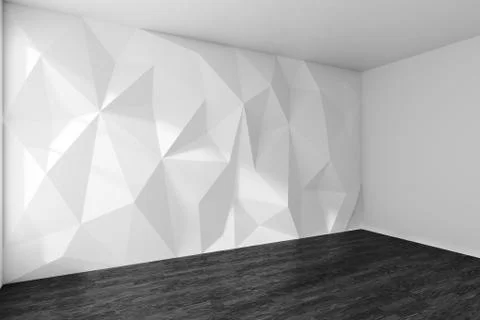 White room corner with rumpled wall and black parquet floor Illustrazione stock
