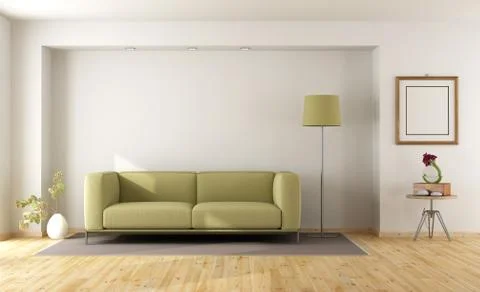 White room with green sofa Stock Illustration