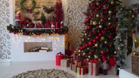 White room interior with New Year tree decorated Video stock 98842579