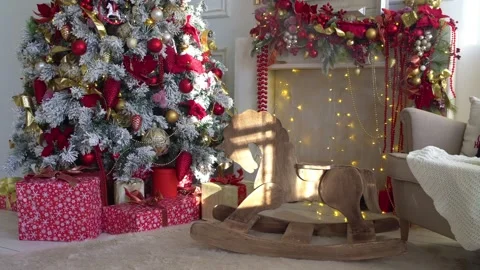 White room interior with New Year tree decorated 库存影片 99088157