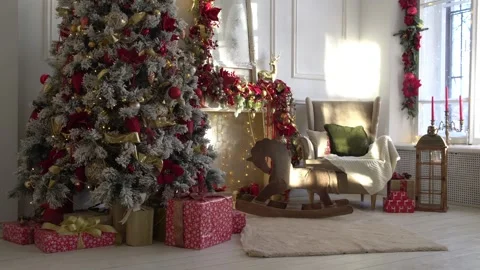 White room interior with New Year tree decorated 库存影片 99088460