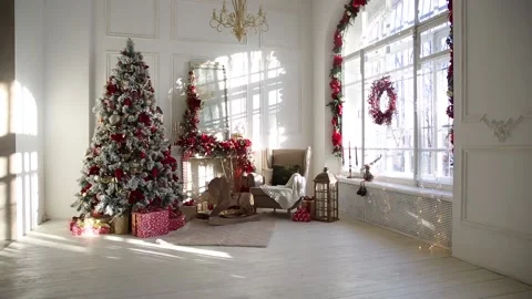 White room interior with New Year tree decorated 库存影片 99090080