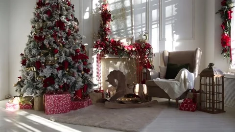White room interior with New Year tree decorated 库存影片 99090264