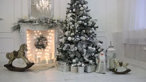 White room interior with New Year tree decorated 動画素材 99400175